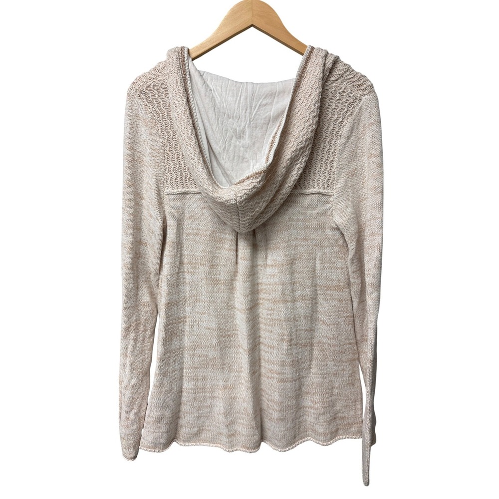 Free People Cardigan Women Large Cream Hooded Mixed Media Knit Button Front Boho - Picture 2 of 5